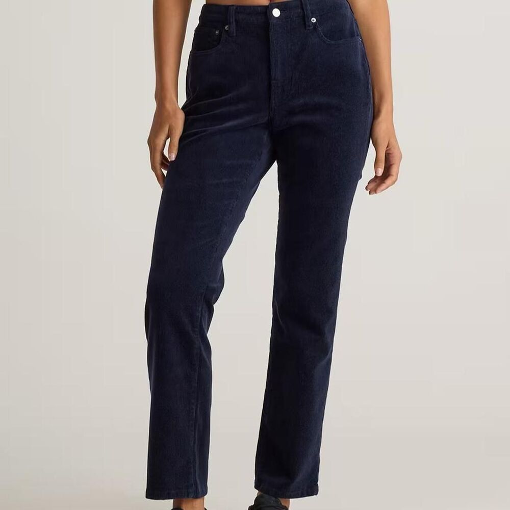 Quince Organic Stretch Corduroy Straight Leg Pants Navy Minimalist 10